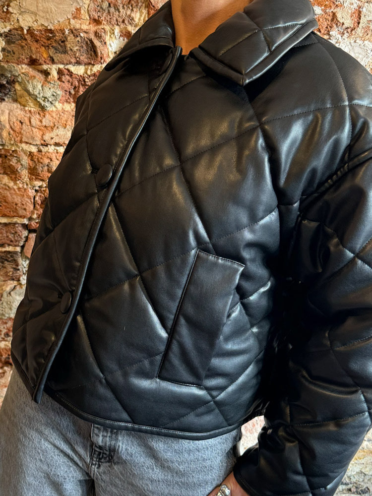 Stand Studio Black Faux Leather Quilted Jacket