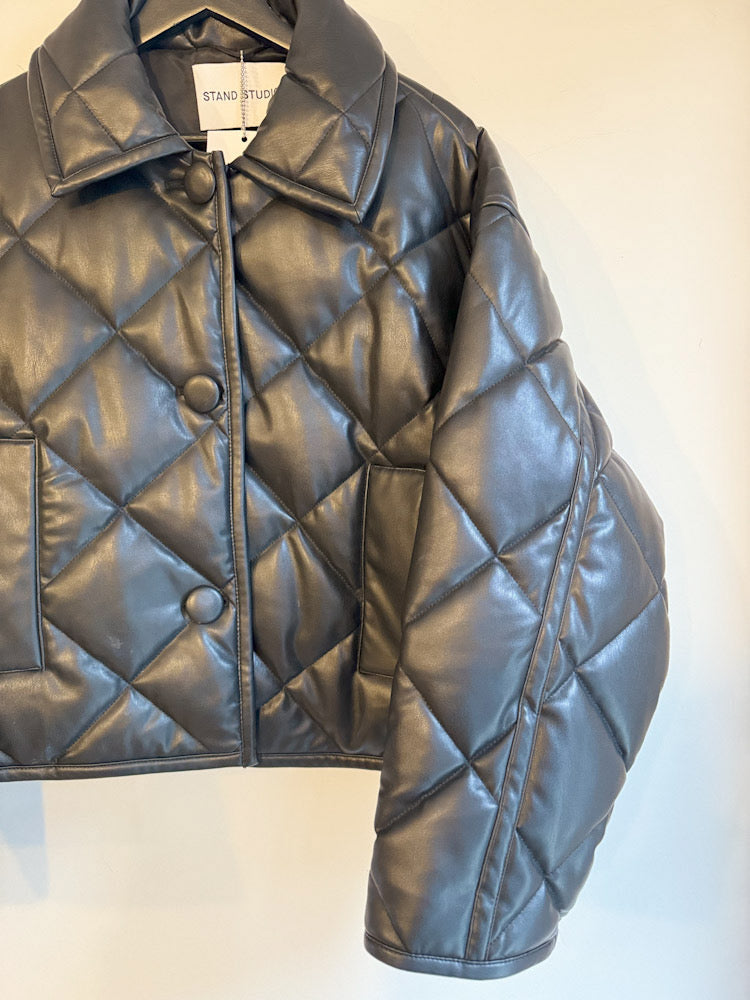 Stand Studio Black Faux Leather Quilted Jacket