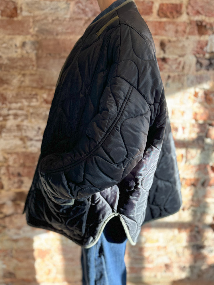 Frankie Shop Black with Khaki Trim Qulited Collarless Liner