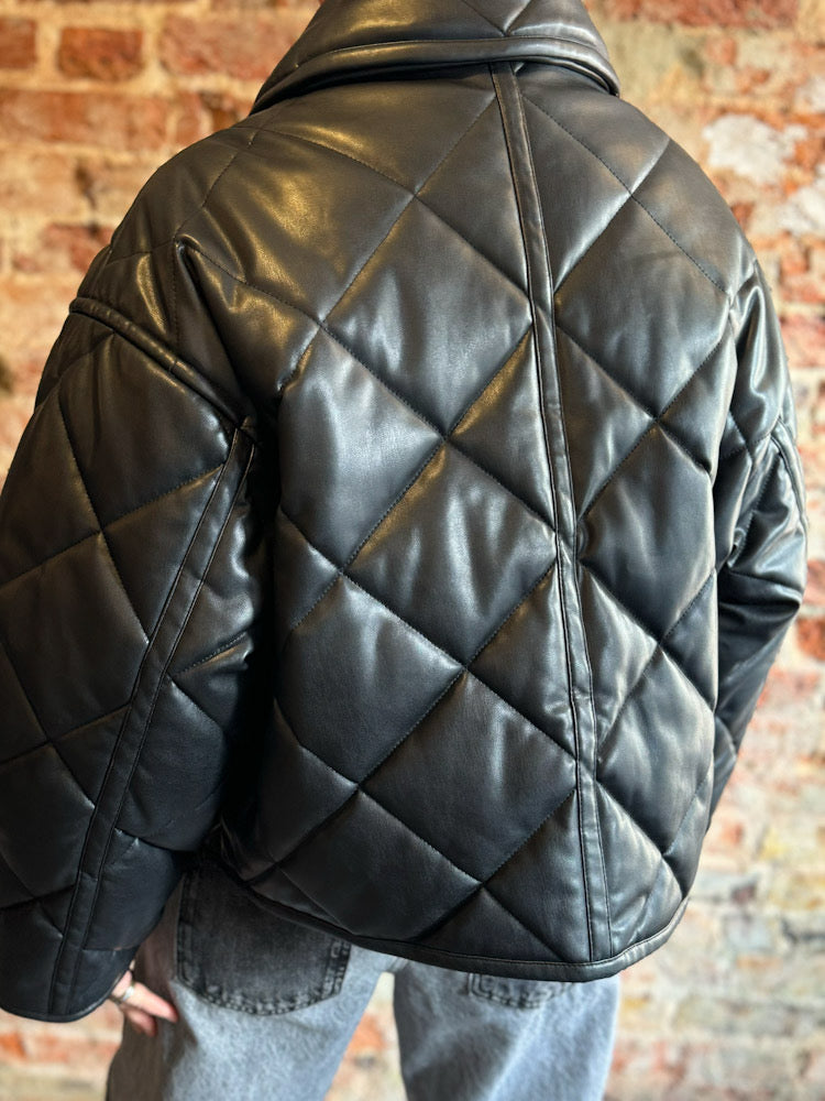 Stand Studio Black Faux Leather Quilted Jacket
