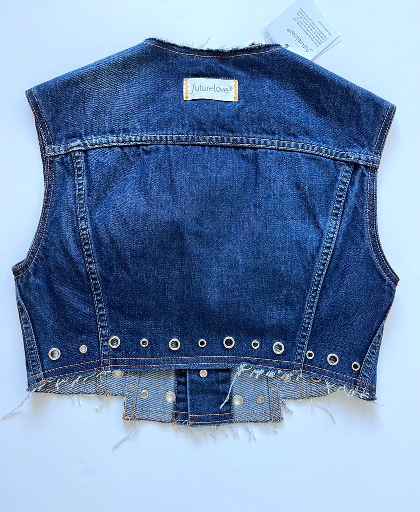 Beatrix Eyelet Cropped Denim Waistcoat