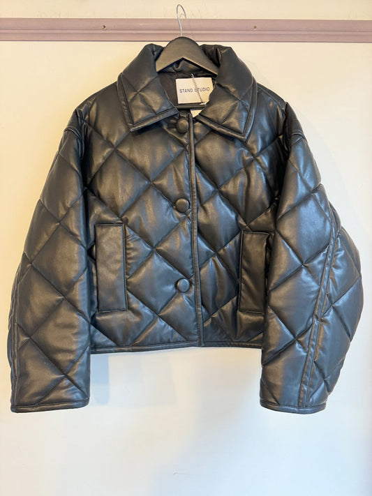 Stand Studio Black Faux Leather Quilted Jacket