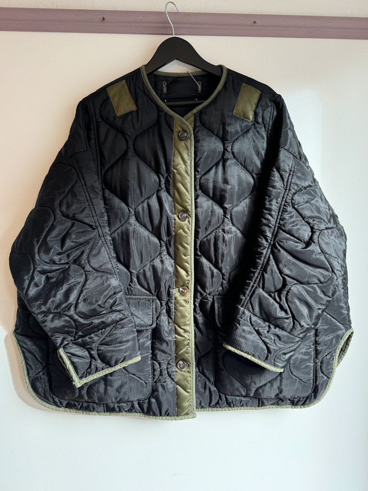 Frankie Shop Black with Khaki Trim Qulited Collarless Liner