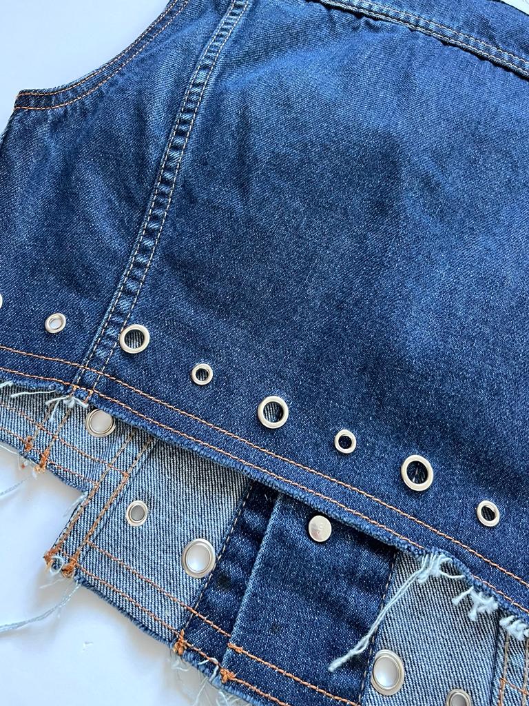 Beatrix Eyelet Cropped Denim Waistcoat