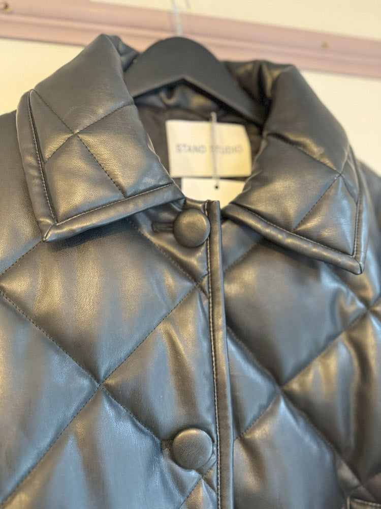 Stand Studio Black Faux Leather Quilted Jacket