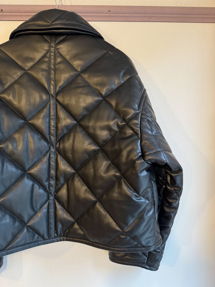 Stand Studio Black Faux Leather Quilted Jacket