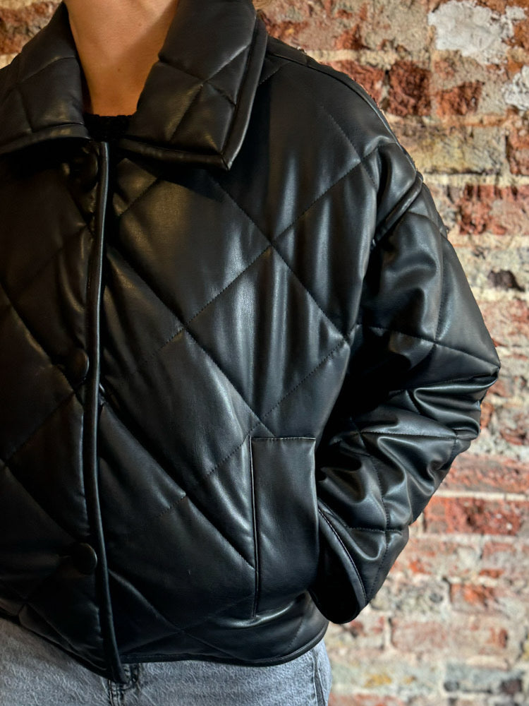Stand Studio Black Faux Leather Quilted Jacket