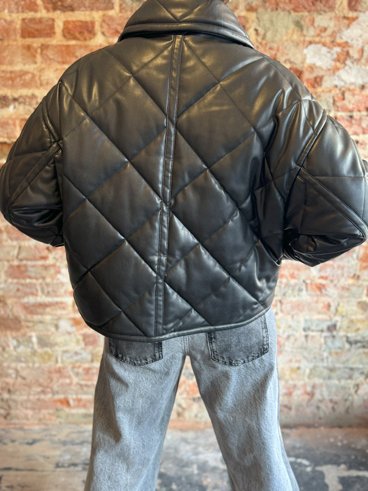 Stand Studio Black Faux Leather Quilted Jacket