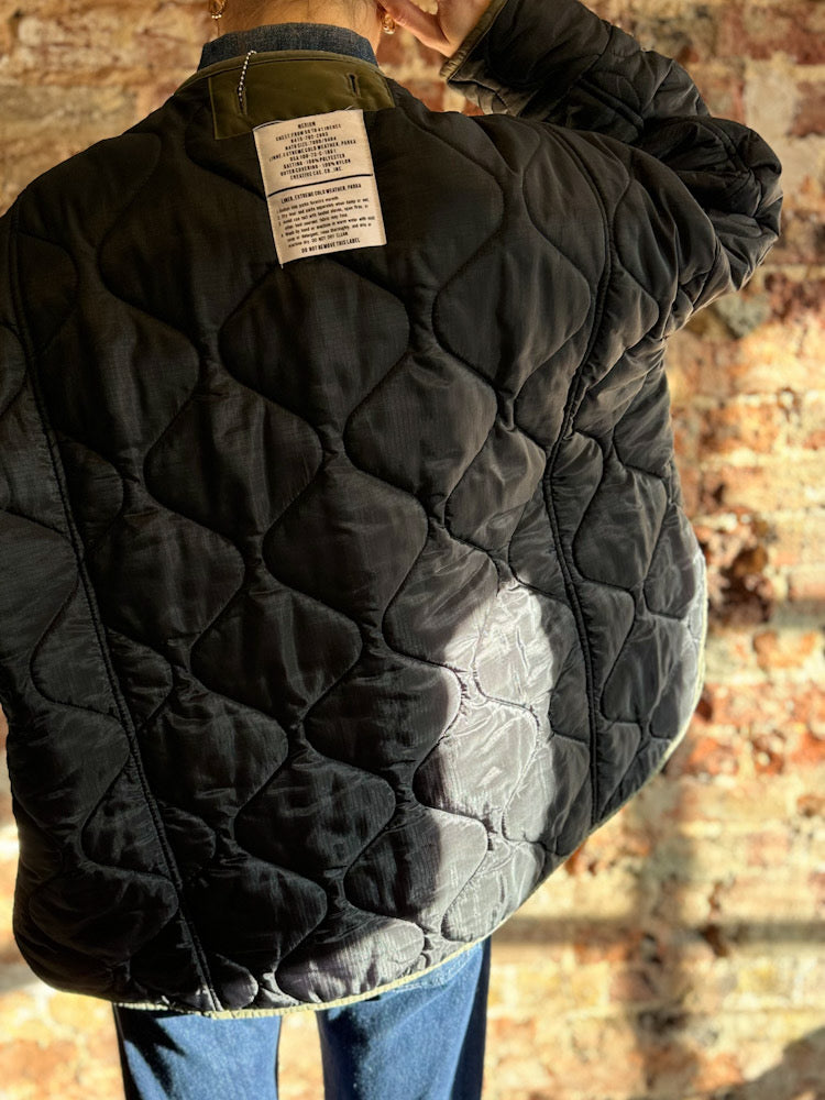 Frankie Shop Black with Khaki Trim Qulited Collarless Liner