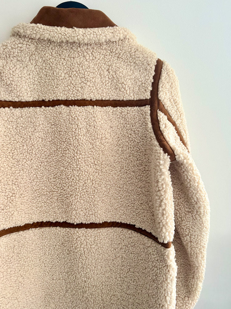 Stand Studio Ecru Faux Sheepskin Tan Suede Trim Coat