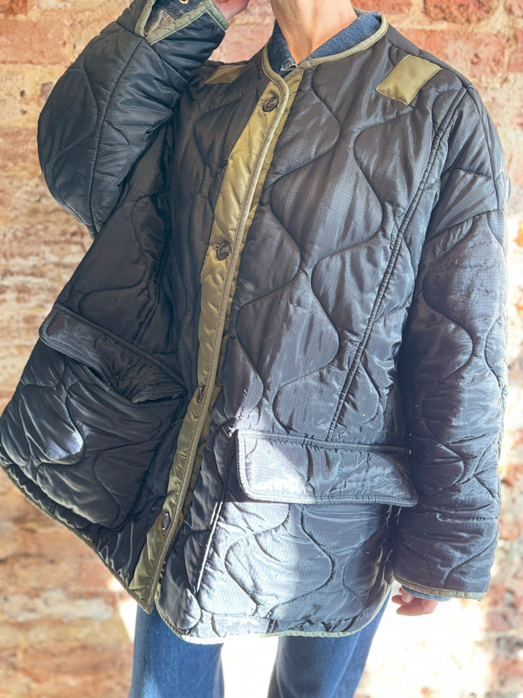 Frankie Shop Black with Khaki Trim Qulited Collarless Liner