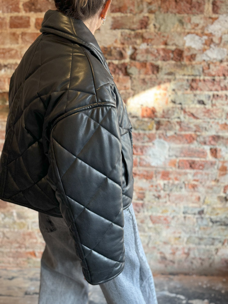 Stand Studio Black Faux Leather Quilted Jacket