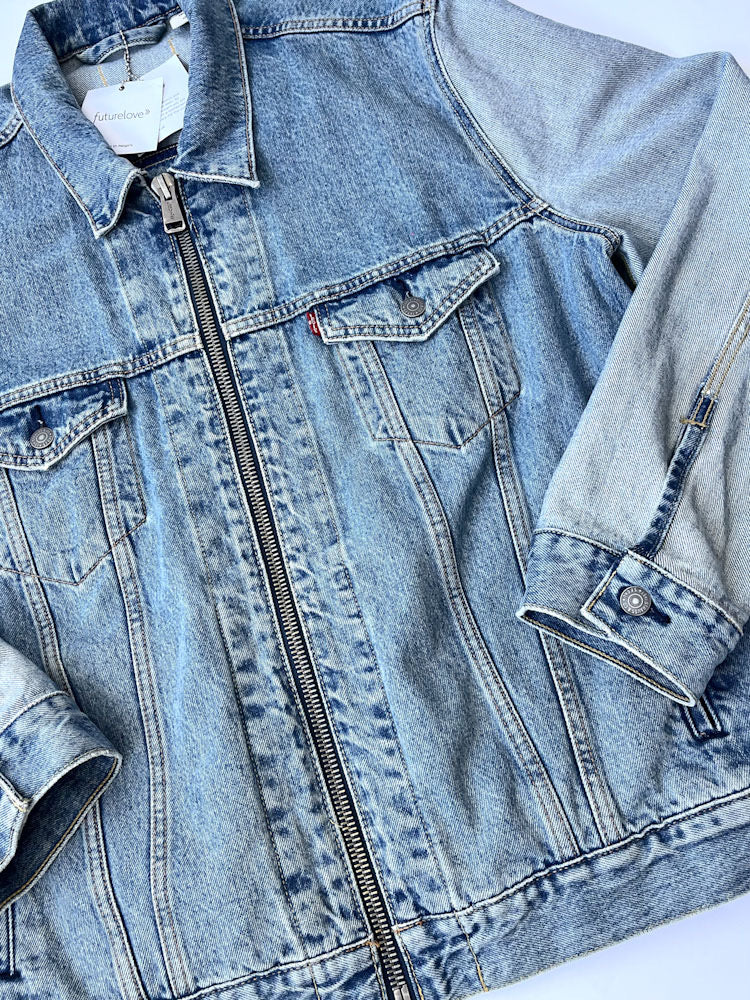 Brooke Lightwash Zip front oversized Trucker Jacket