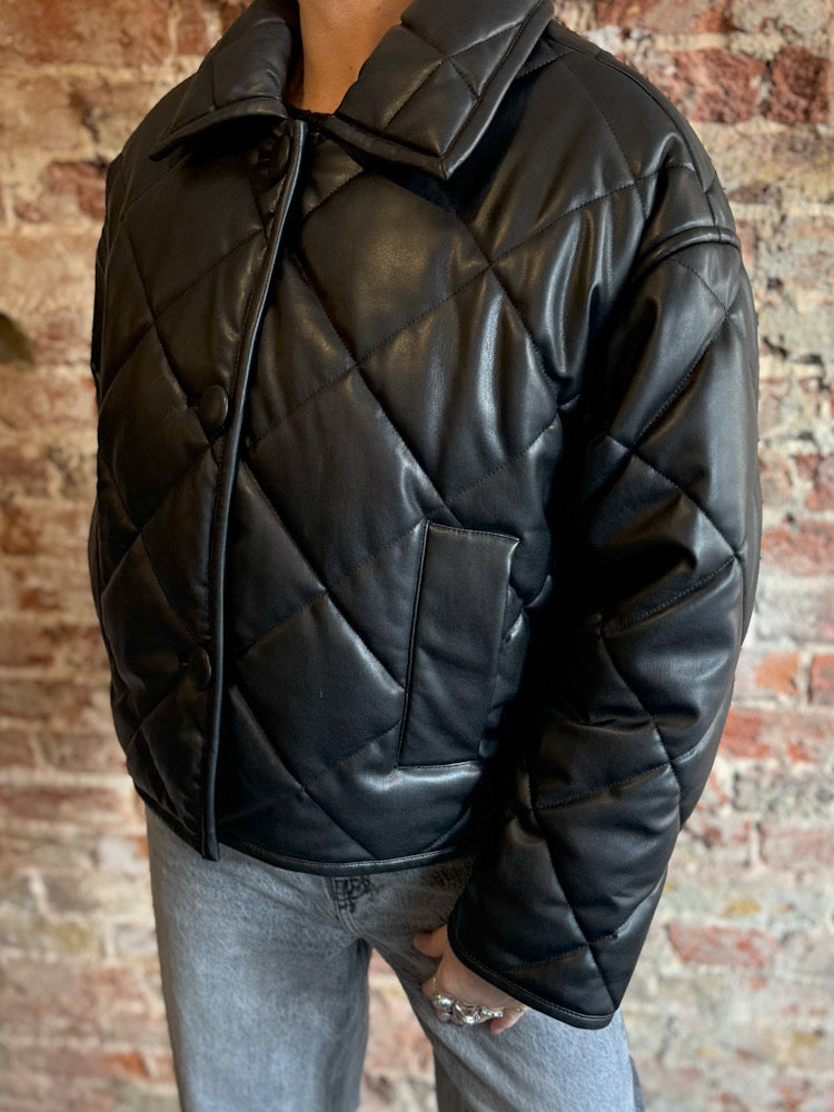 Stand Studio Black Faux Leather Quilted Jacket
