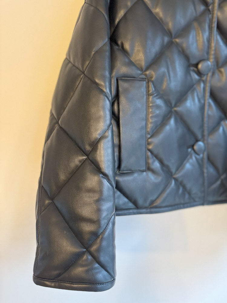 Stand Studio Black Faux Leather Quilted Jacket
