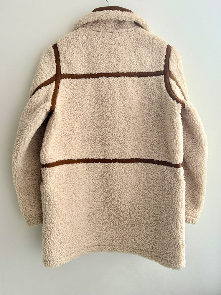 Stand Studio Ecru Faux Sheepskin Tan Suede Trim Coat