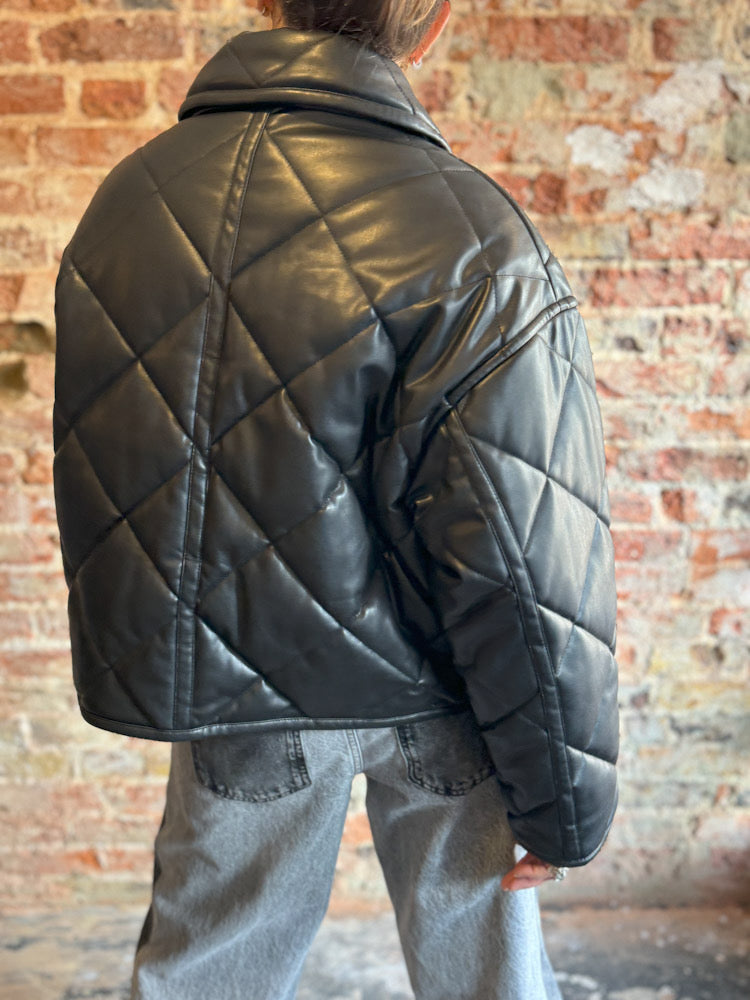 Stand Studio Black Faux Leather Quilted Jacket