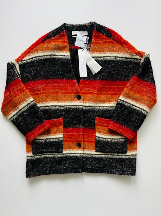 Iro Mohair/Alpaca Red/Black/Orange/Ecru Stripes Collarless Jacket