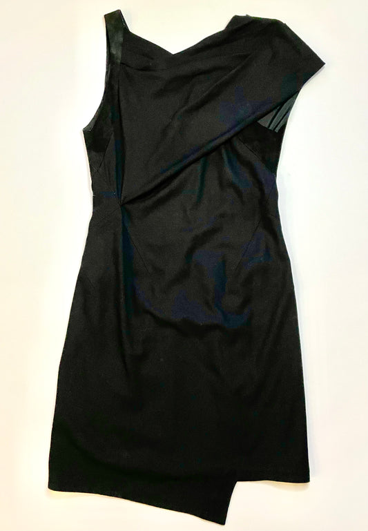 Helmut Lang Y2K Bodicon Suede Trim Dress with Asymmetric Hem
