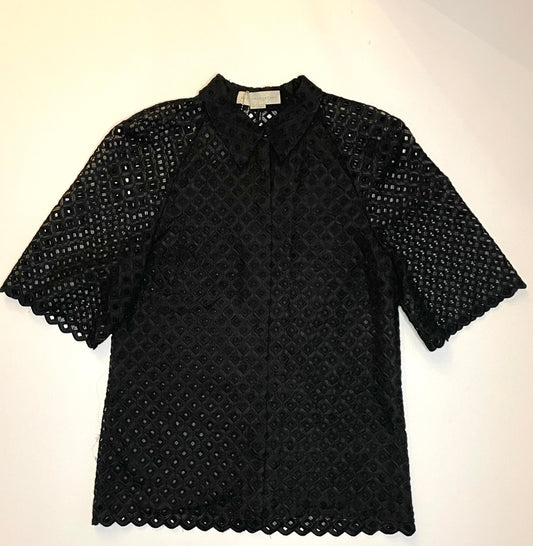 Stella McCartney Black Geo Broderie Short Sleeve Shirt