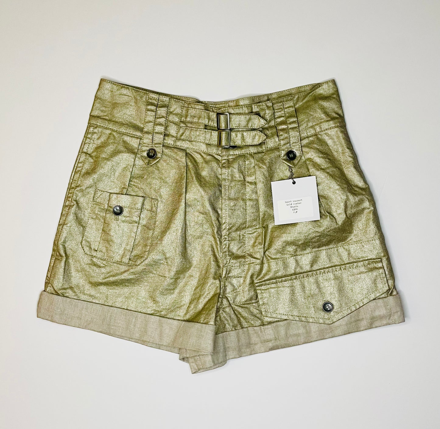 Saint Laurent gold coated shorts with cargo pockets