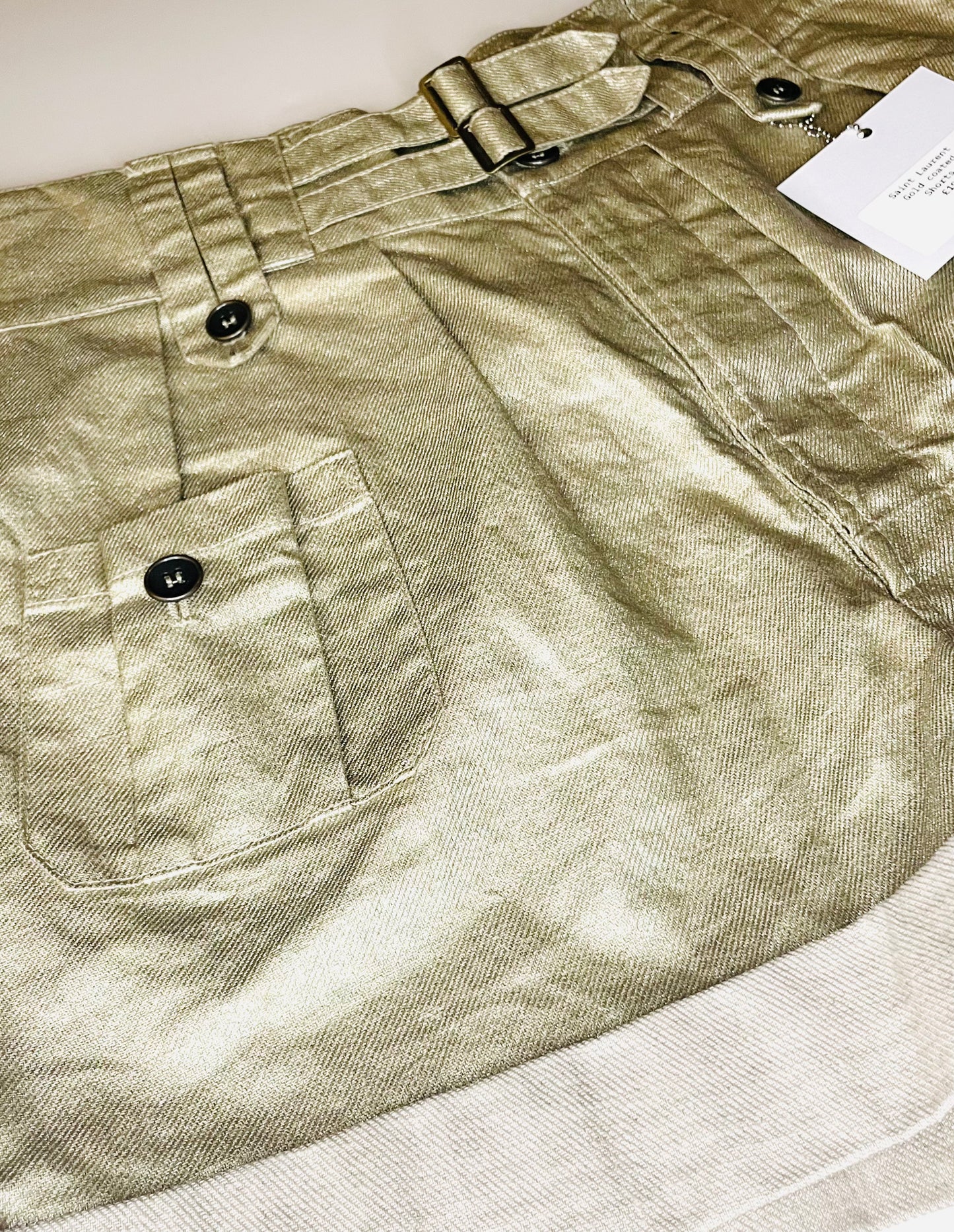 Saint Laurent gold coated shorts with cargo pockets