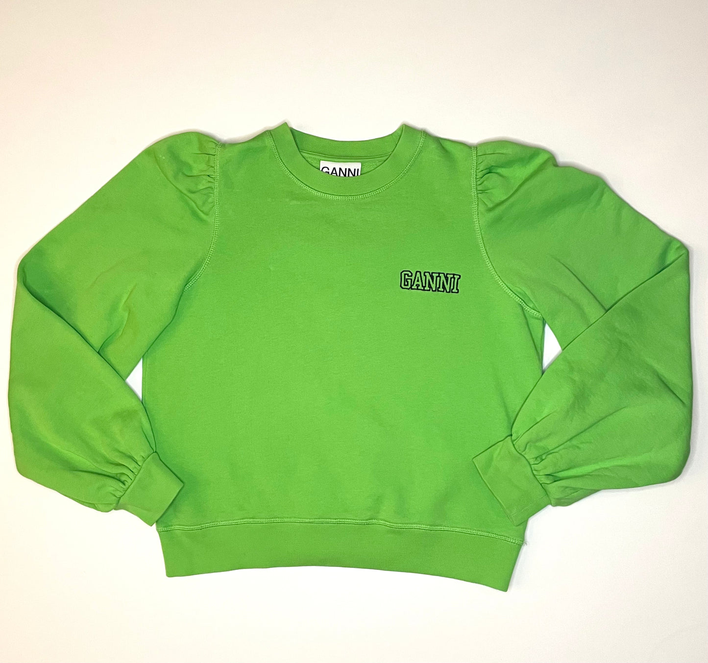 Ganni Acid Green Puff Shoulder Sweat