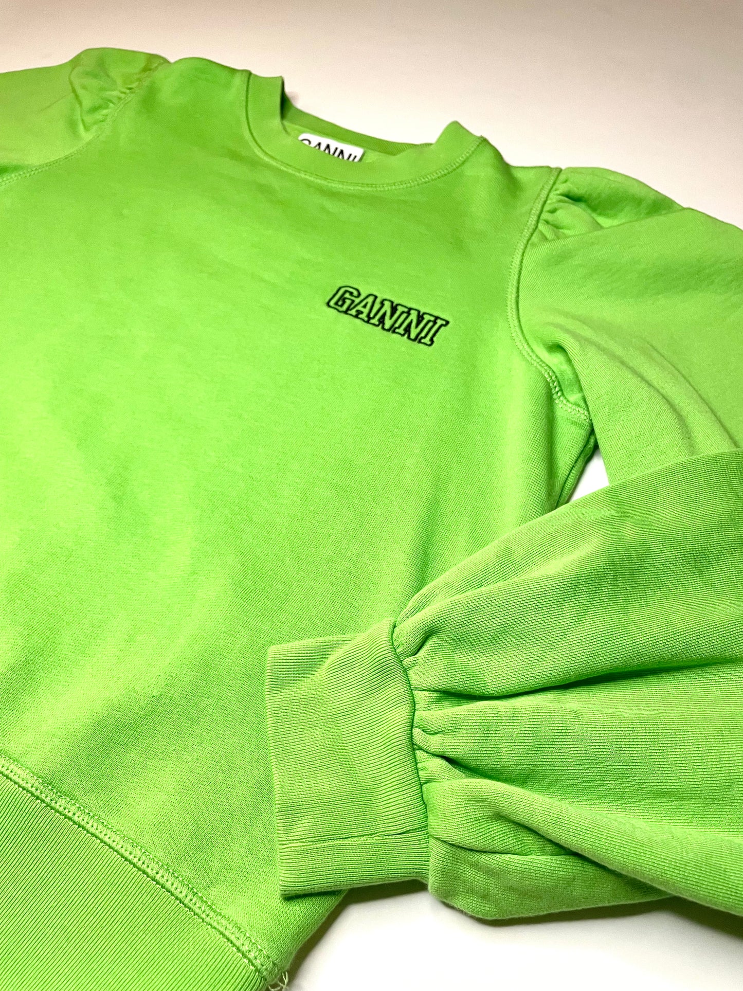 Ganni Acid Green Puff Shoulder Sweat