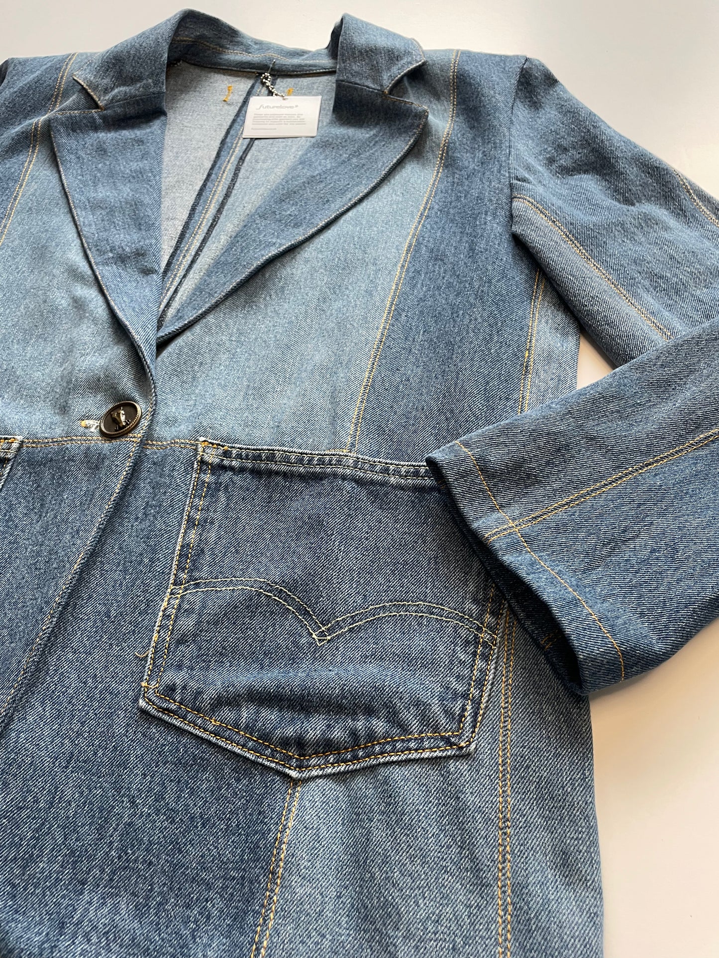 Berenice Blue Denim Patchwork Oversized Blazer