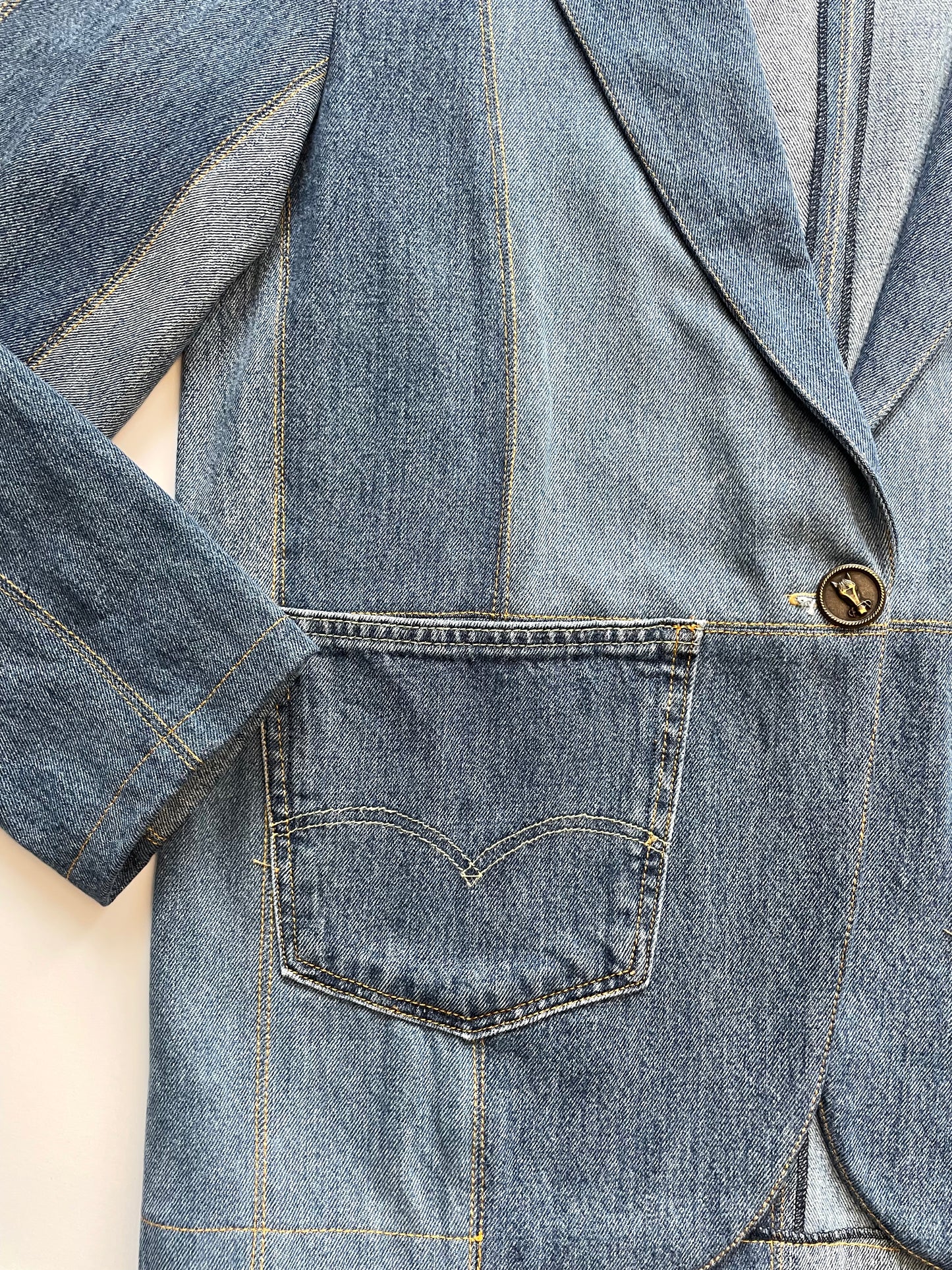 Berenice Blue Denim Patchwork Oversized Blazer