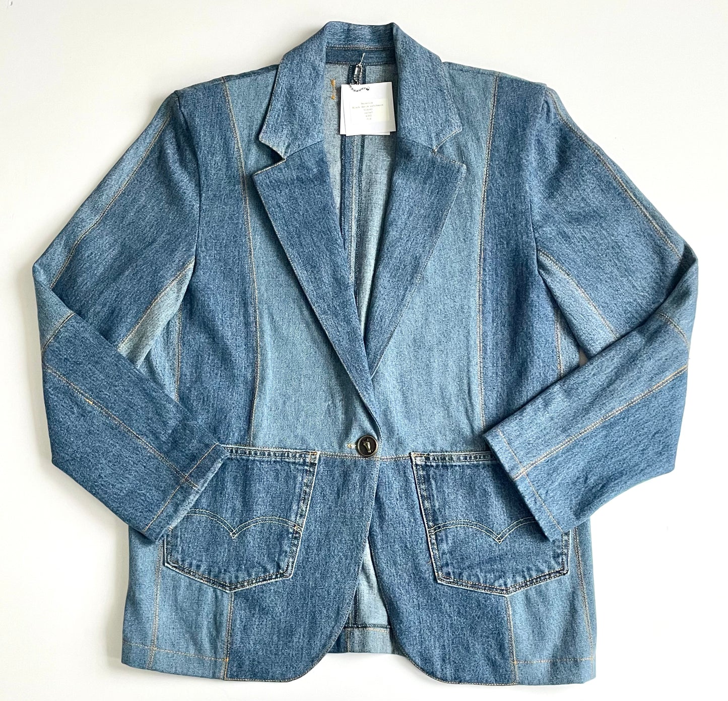 Berenice Blue Denim Patchwork Oversized Blazer