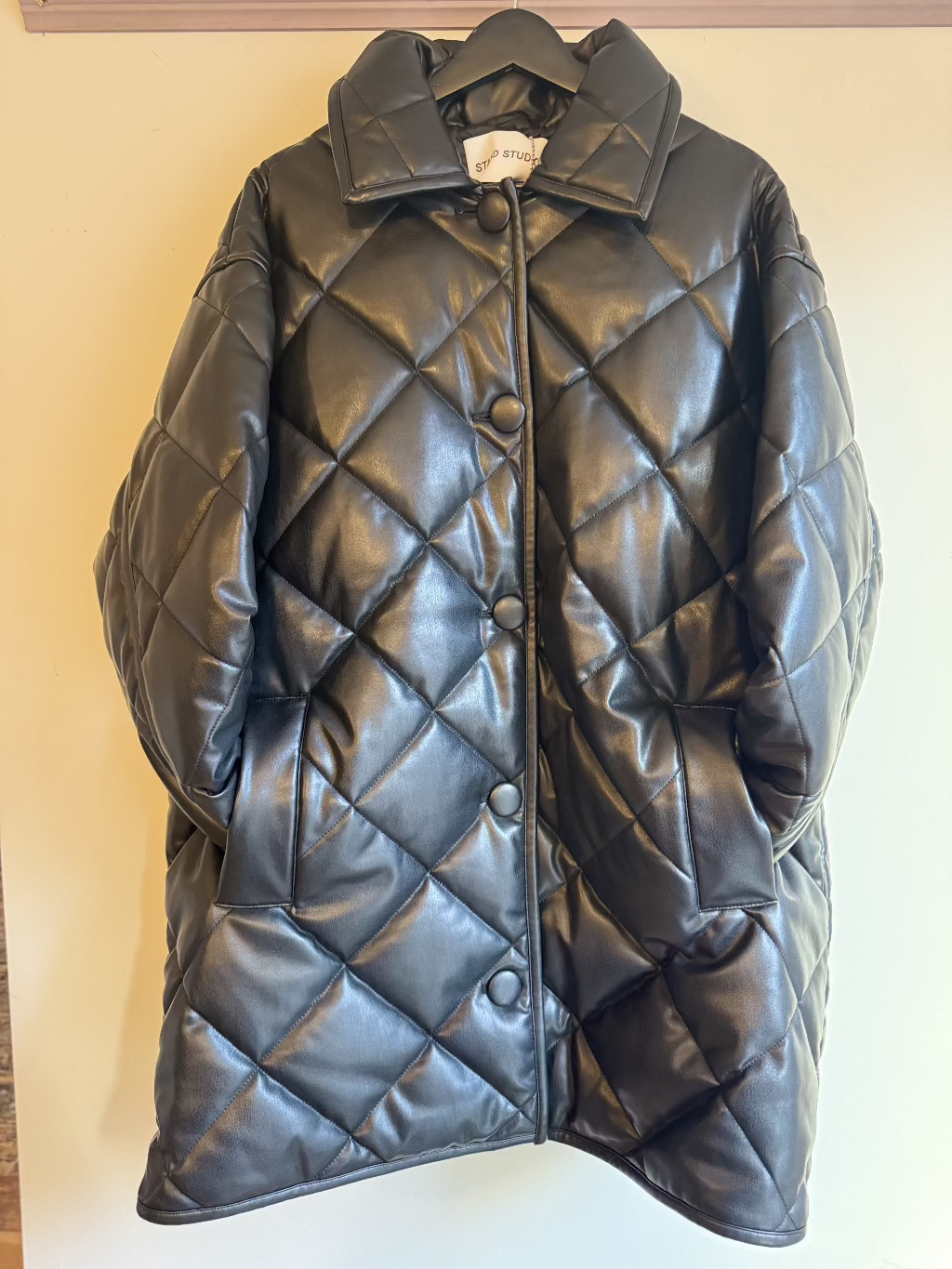 Stand Studio Black Faux leather quilted jacket