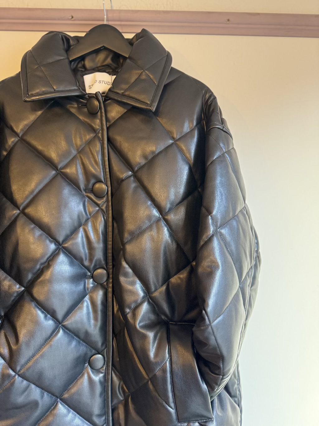 Stand Studio Black Faux leather quilted jacket