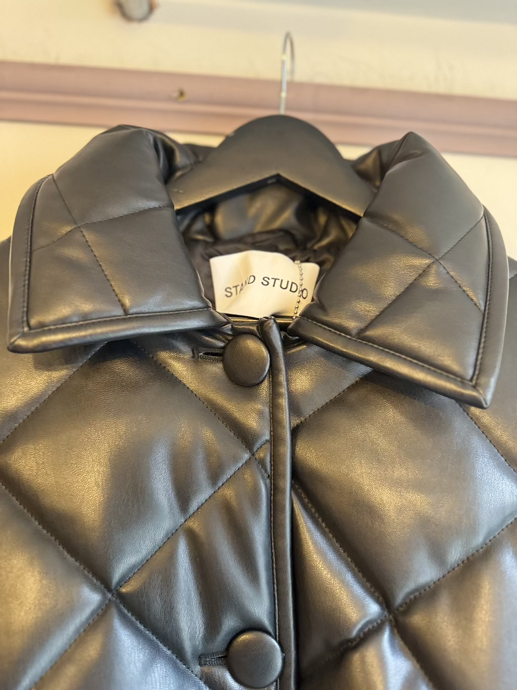 Stand Studio Black Faux leather quilted jacket