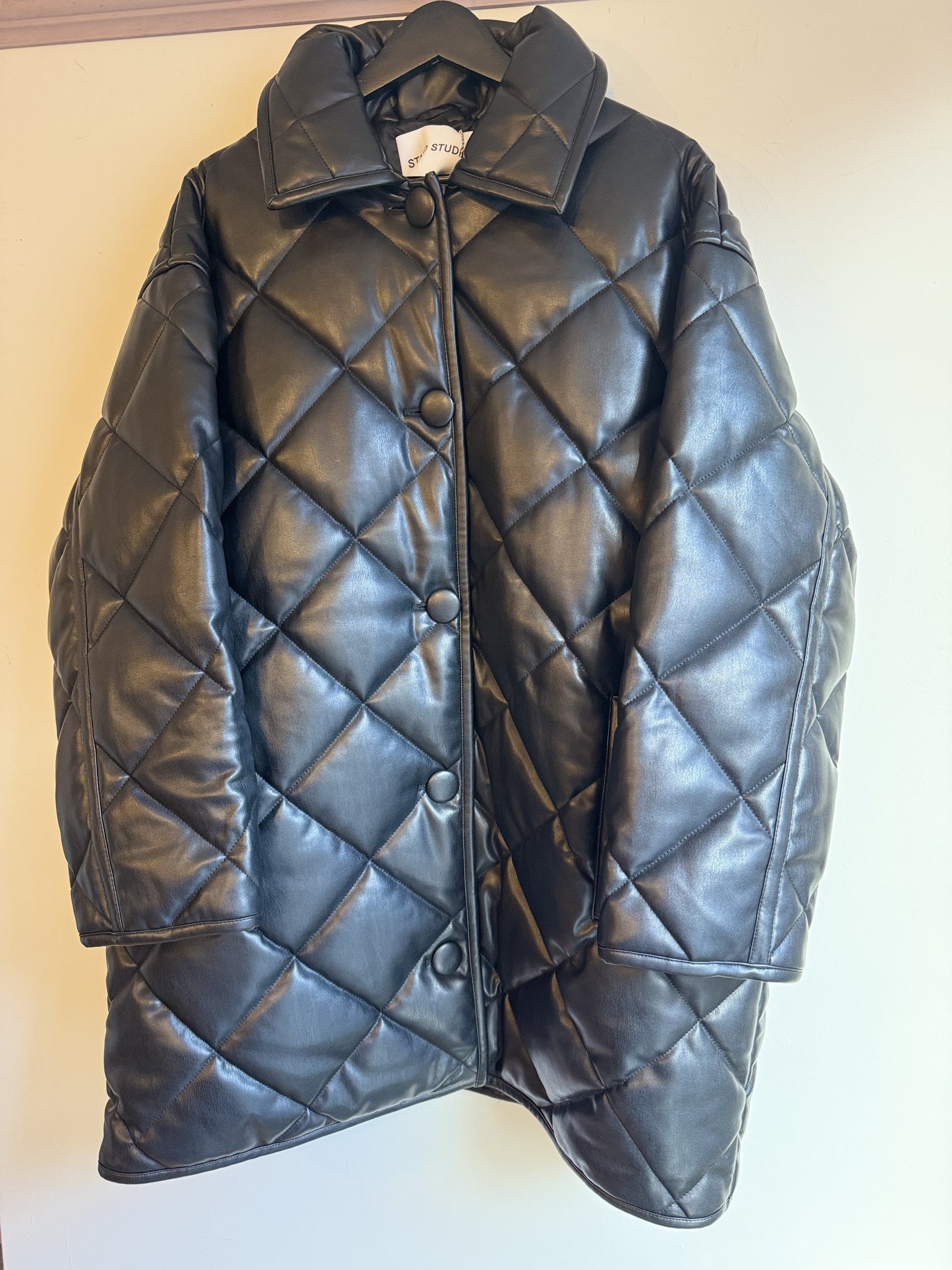 Stand Studio Black Faux leather quilted jacket