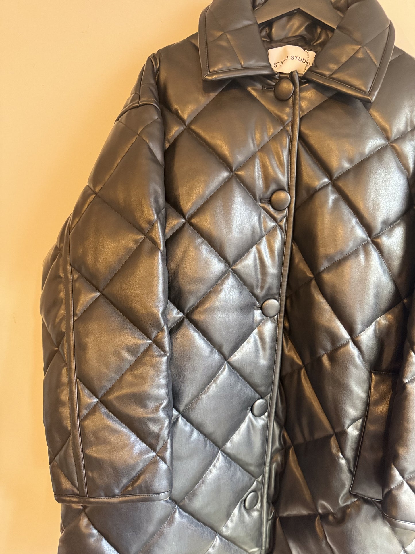 Stand Studio Black Faux leather quilted jacket