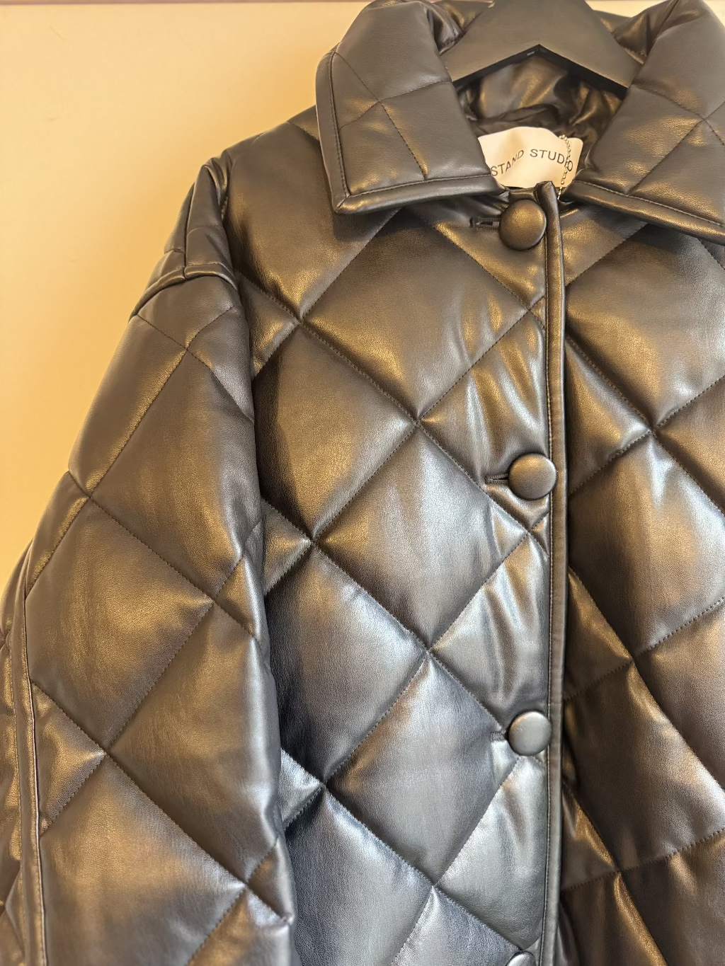 Stand Studio Black Faux leather quilted jacket