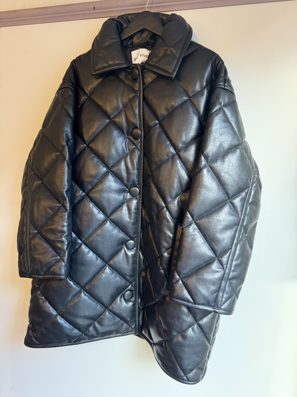 Stand Studio Black Faux leather quilted jacket