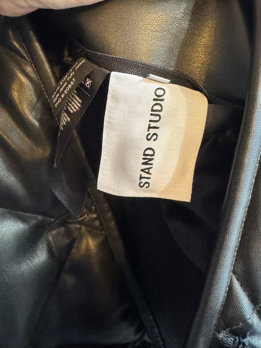 Stand Studio Black Faux leather quilted jacket