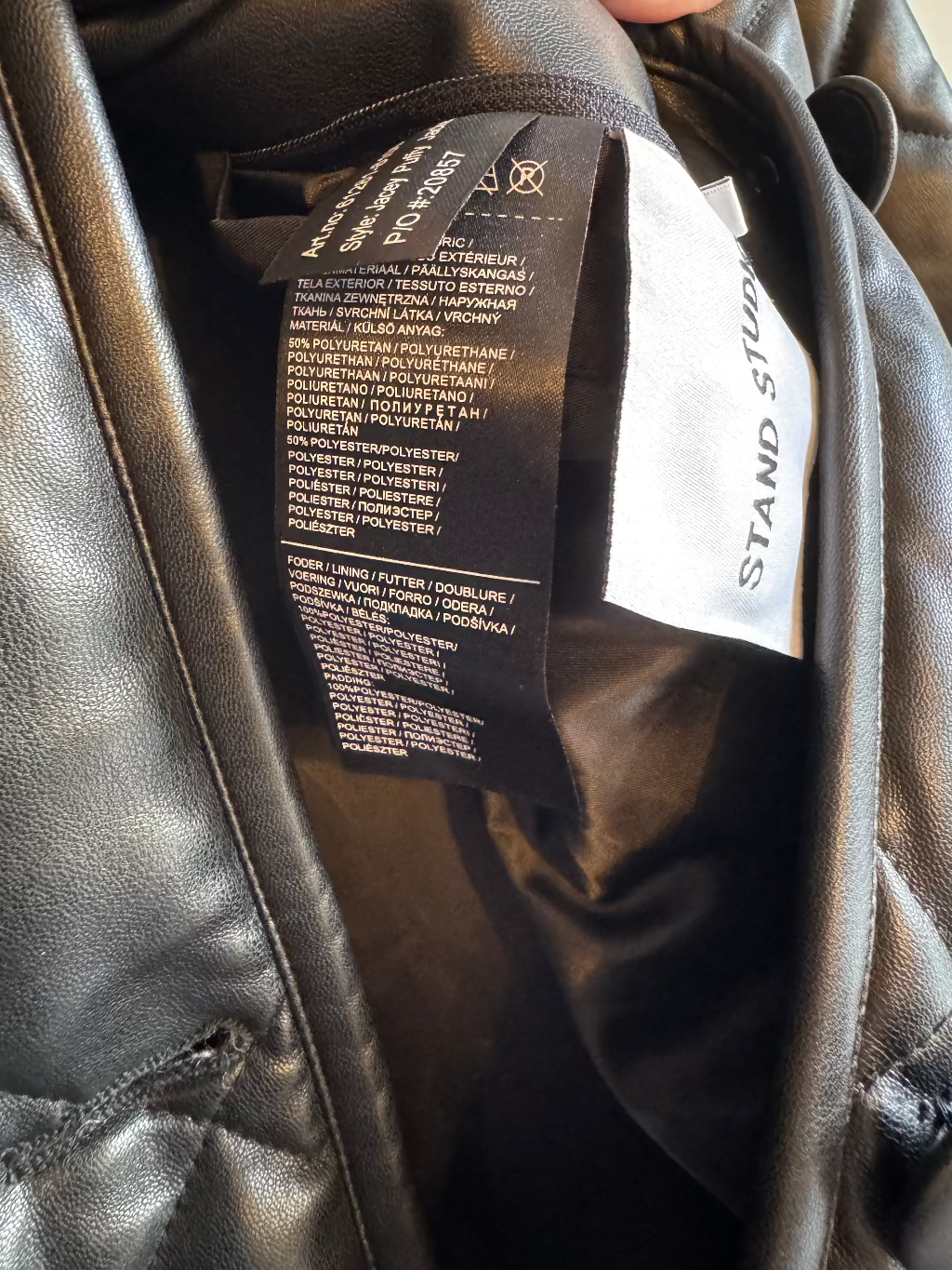 Stand Studio Black Faux leather quilted jacket