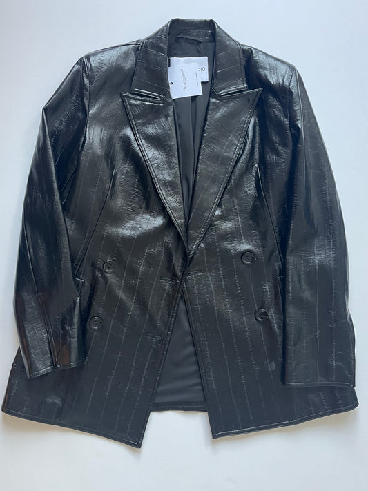 Stand Studio Faux Leather Double Breasted Black Leather Blazer