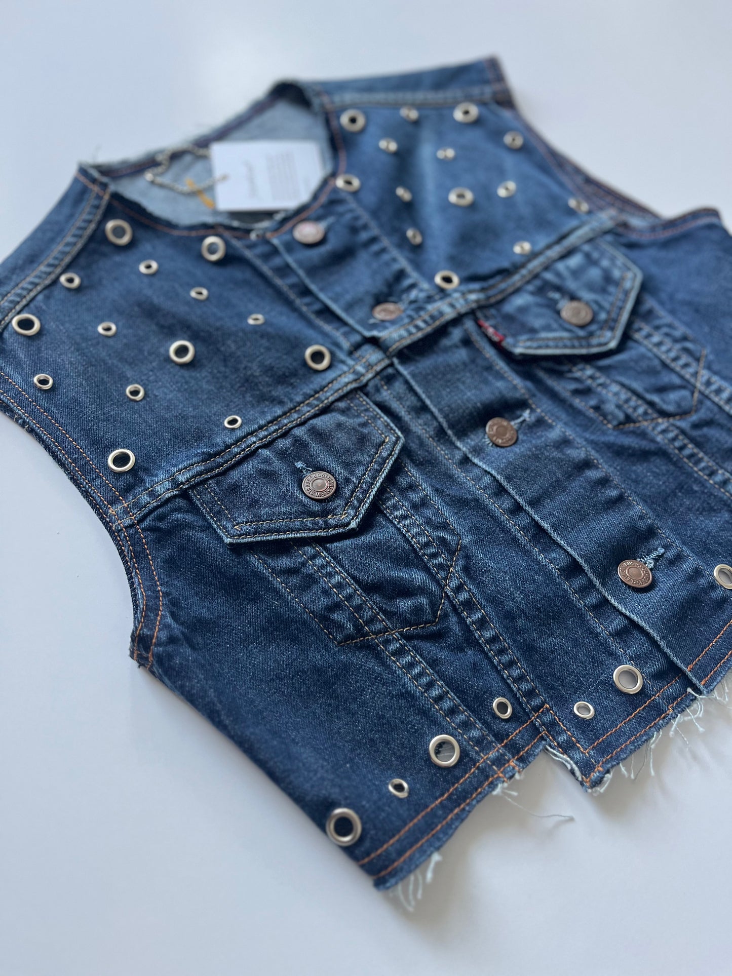 Beatrix Eyelet Cropped Denim Waistcoat
