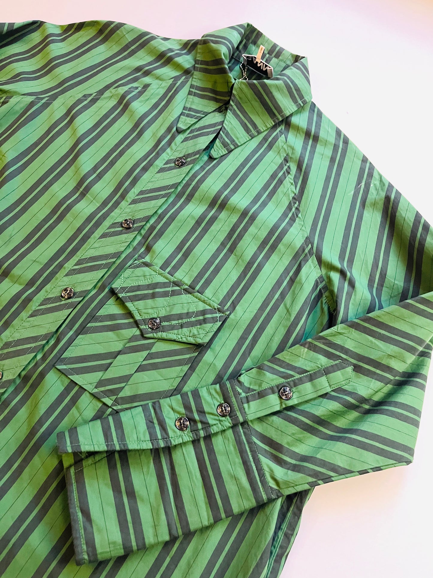 Ganni Green Stripe Shirt.