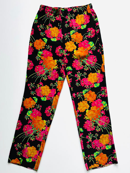 Gucci Black Multi Floral Silk Trouser