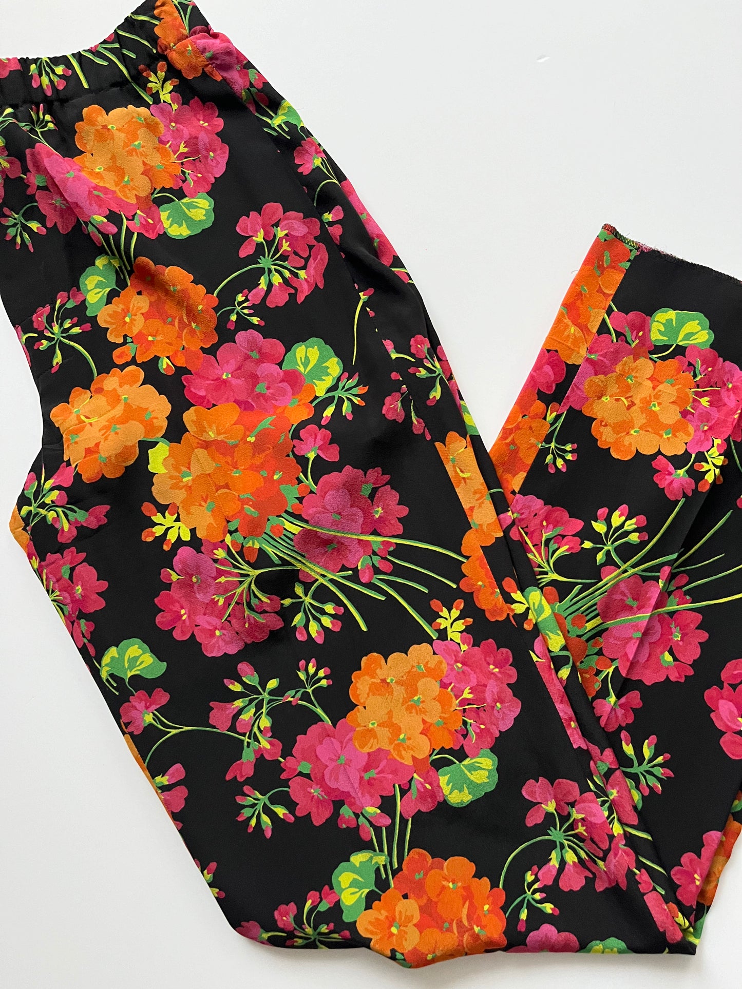 Gucci Black Multi Floral Silk Trouser