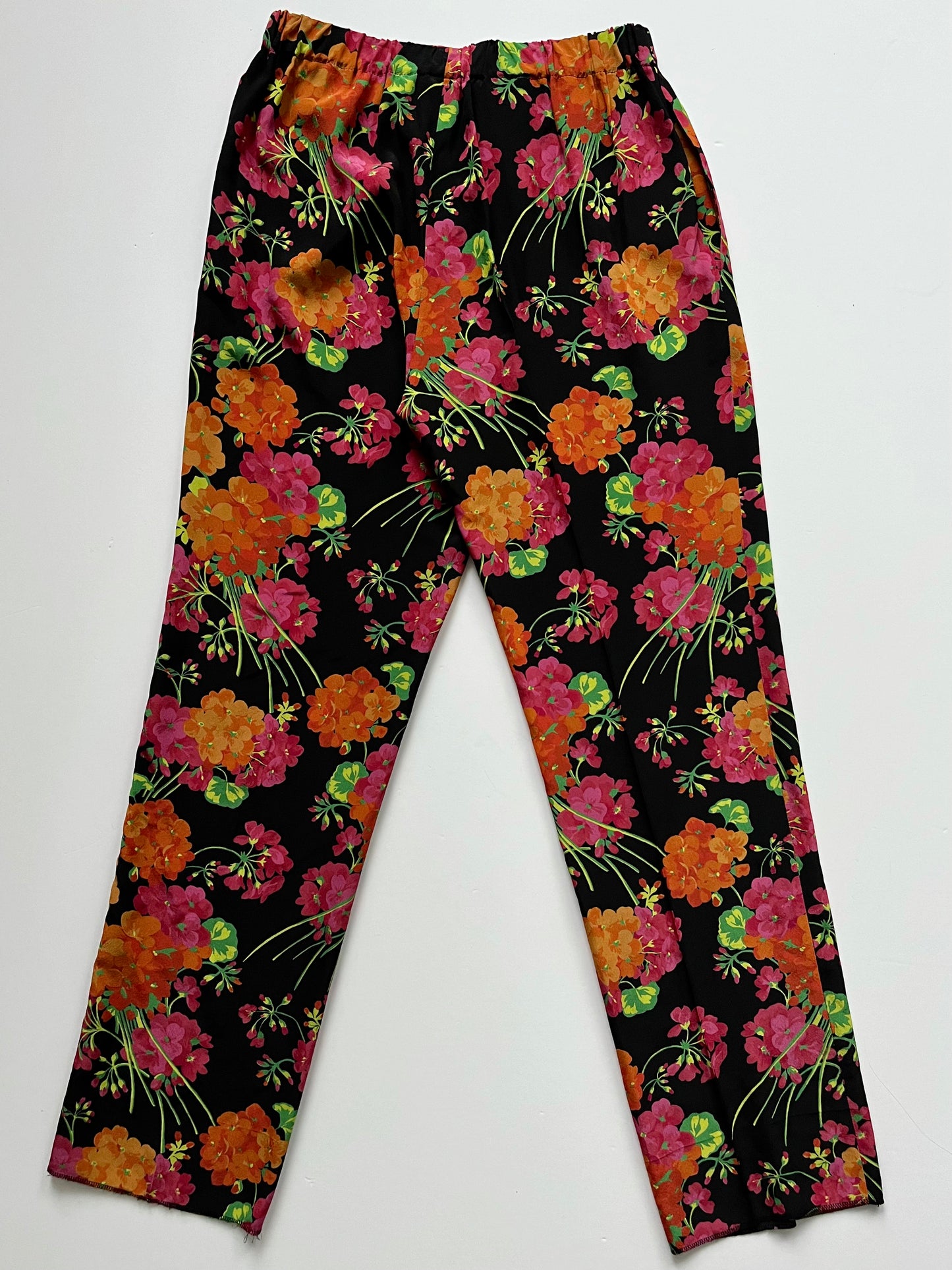 Gucci Black Multi Floral Silk Trouser