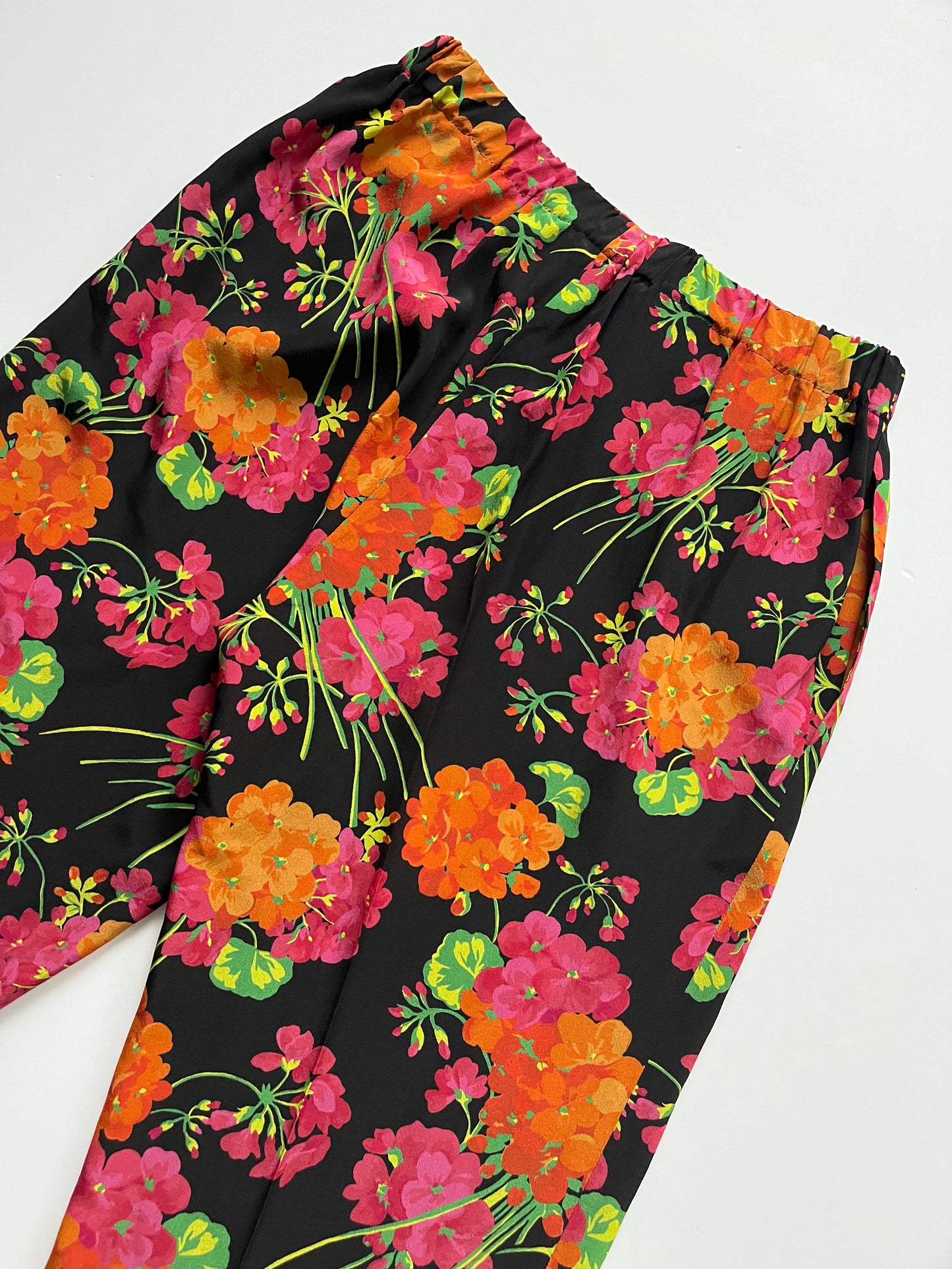 Gucci Black Multi Floral Silk Trouser