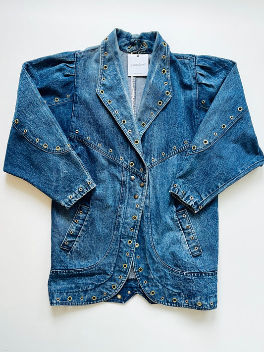 Bianca Rare Vintage 80s Upcycled Blue Denim Embellished Jacket
