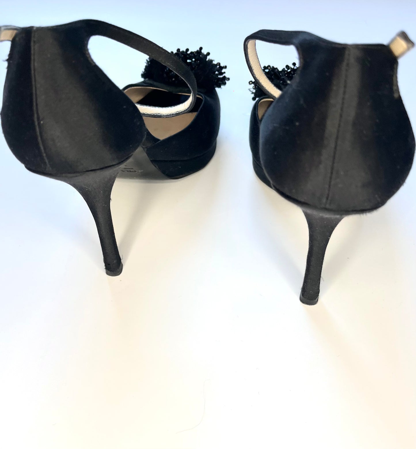 Prada Black Satin Beaded Embellished Stiletto Sandal