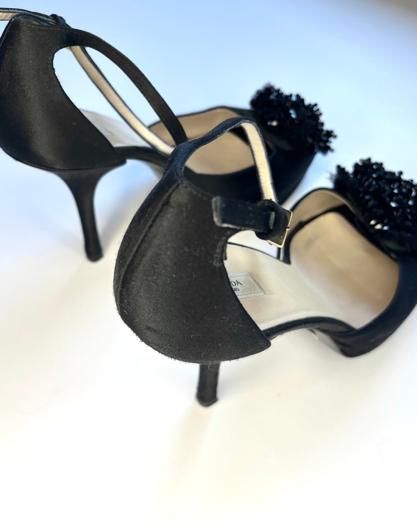 Prada Black Satin Beaded Embellished Stiletto Sandal